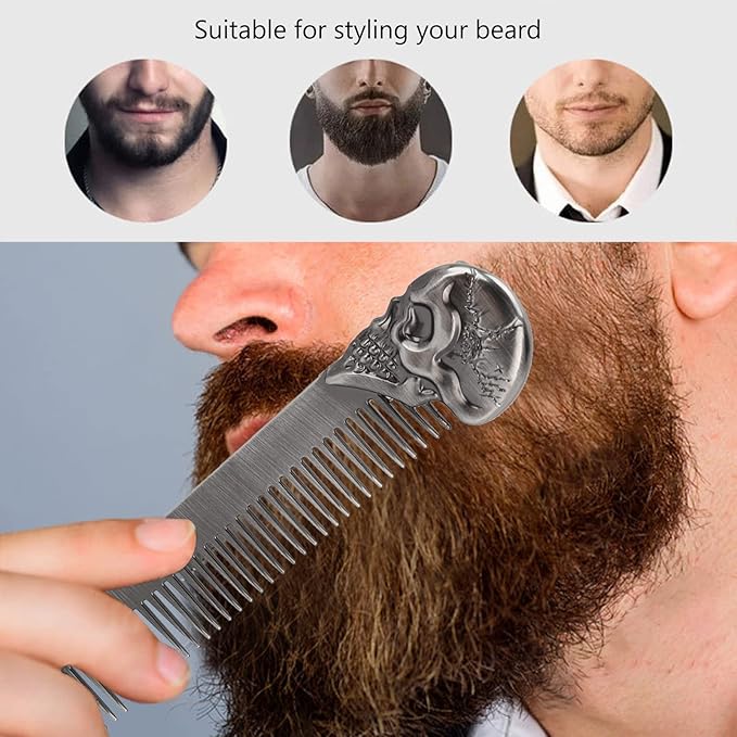 Metal Beard Comb for Men, 5.79 inch Pocket Comb, Zinc Alloy Mens Hair Combs, Protable Mustache Combs for Men, Retro Texture Brush Mens for Hair Beard Salon, Oil Hair Styling