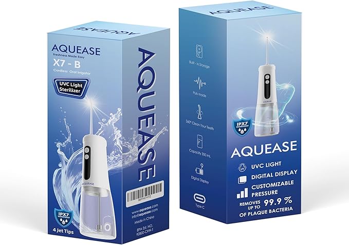 Cordless Water Flosser | Oral Irrigator for Sensitive Gums & Braces | Built-in Light for Self-Cleaning |4 Tips 2 Modes 18 Pressure Settings, Bag | Portable Water Flossers Rechargeable & Waterproof