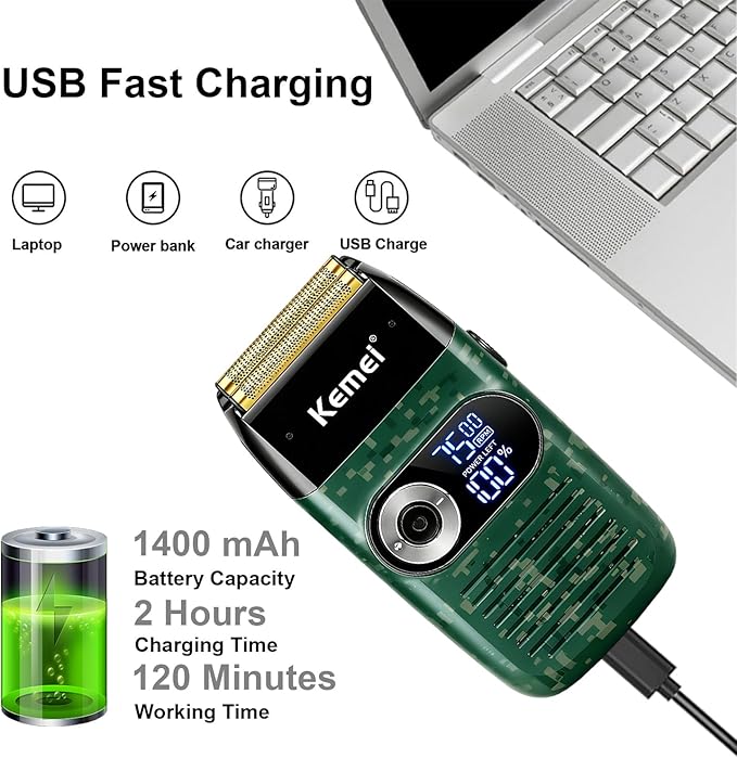 KEMEI Foil Shaver Barber for Men,Electric Razor Rechargeable with Beard Trimmer,Cordless Lithium Titanium Foil Shavers with Travel Case