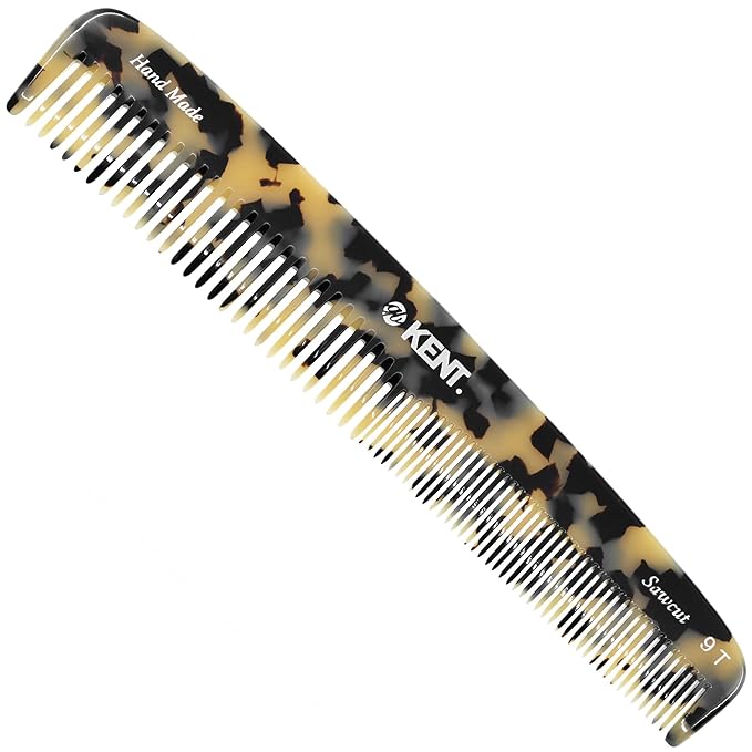 KENT 9T Fine Tooth and Wide Tooth Comb Detangler Hair Combs - Large Handmade and Saw-Cut Dressing Comb - Wet Hair Comb, Made in England (White Tokyo), 2 Pack