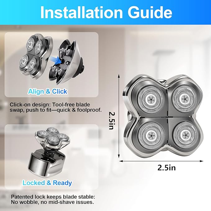 3 Pack Pro 4 Shaver Replacement Heads Compatible with Skulls Pitbulls Series Gold PRO, Silver PRO, Platinum PRO, Butterfly Kiss PRO Head Shavers, Floating 4 Heads for a Fast, Close and Smooth Shave