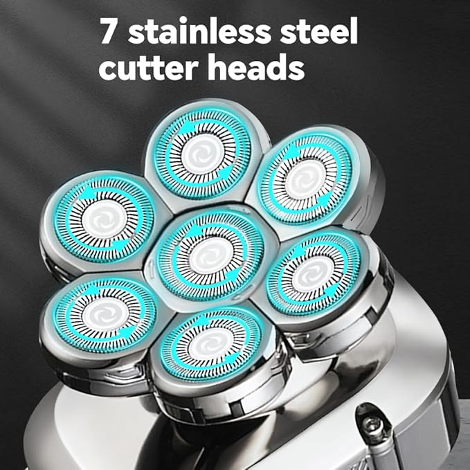 3-in-1 Electric 7D Head Shavers for Bald Men, Dry & Wet Bald Head Shaver, Electric Razor for Men Face, Men‘s Rotary Shaver, Waterproof Grooming Kit, Cordless USB Rechargeable, LED Display