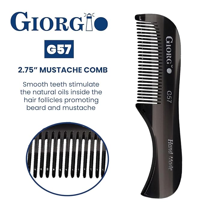 Giorgio G57 Extra Small 2.75 Inch Men's Fine Toothed Beard and Mustache Comb for Facial Hair Grooming and Styling. Wallet Pocket Comb Handmade of Quality Durable Cellulose, Saw-Cut and Hand Polished