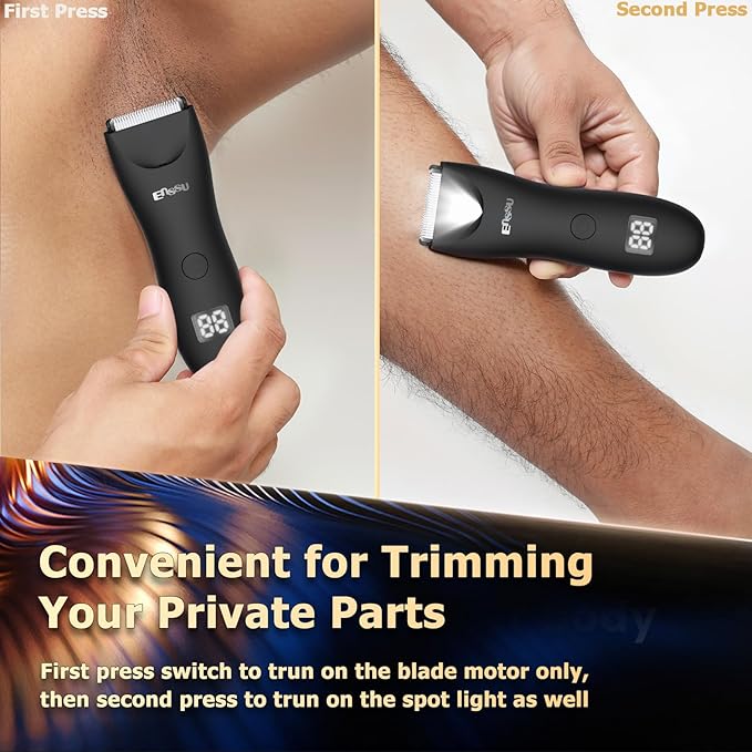 Body Hair Trimmer for Men with Light, IPX7 Waterproof Ball Pubic Groin Hair Trimmer for Men with Ceramic Blade, Rechargeable Body Groomer for Man with Charing Dock& LED Display,Black