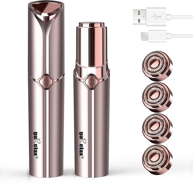 Hair Removal Device, Facial Hair Removal for Women- Gurelax Womens Hair Remover Painless Face Hair Removal/Shavers for Chin Upper Lip Peach Fuzz-Included 4 x Replacement Heads