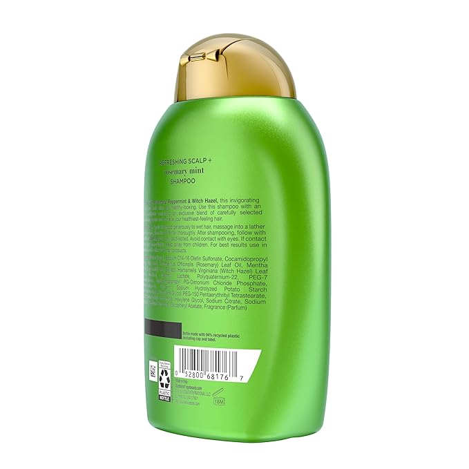 OGX Extra Strength Refreshing Scalp + Rosemary Mint Shampoo,Clarifying Shampoo for Oily Hair Visibly Helps Remove Oil & Residue to Clear Away Buildup,Sulfate-Free Surfactants,13 fl. oz,(Pack of 2)