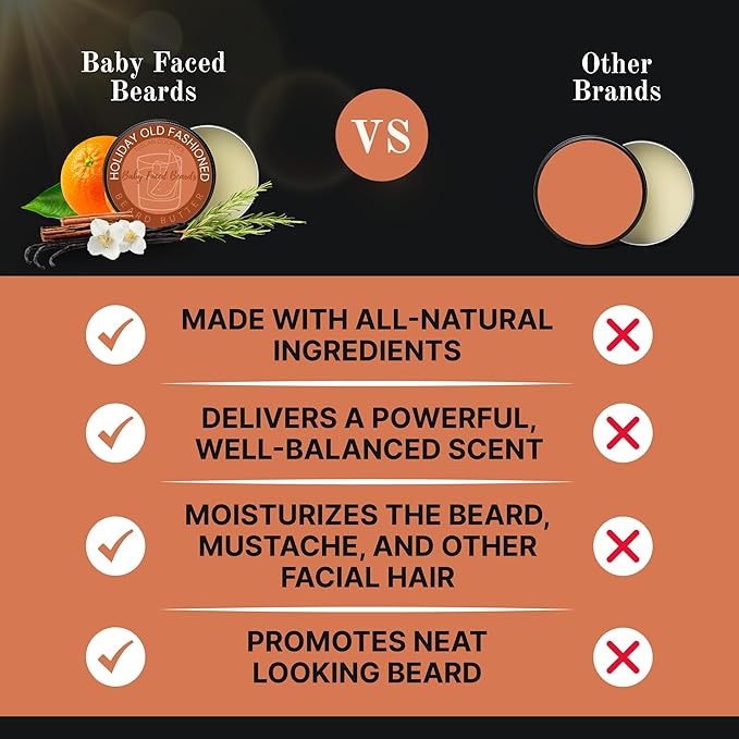 Tuscan Cooper's Baby Faced Beards Butter for Men - Moisturizing Beard Balm Cream and Softener for All Hair Types Including Coarse Hair - 4oz Hydration and Conditioning Care - Holiday Old Fashioned