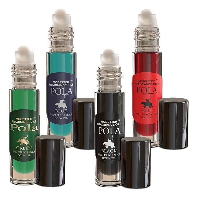 MOBETTER FRAGRANCE OILS Pola Men Cologne Body Oil Set 4 piece 1/3 oz roll on Glass Bottles