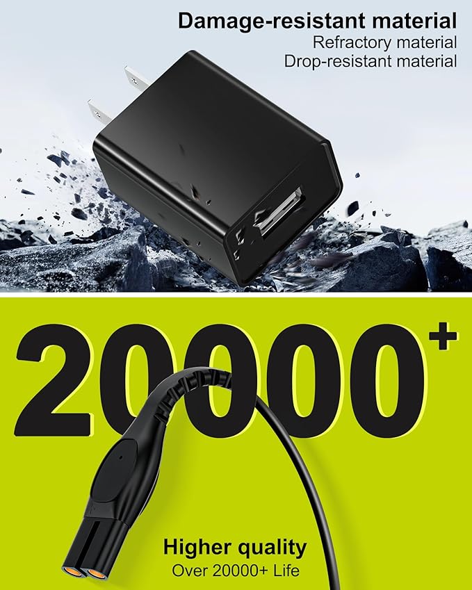 Soloepn 5V Fast Charger for Philips OneBlade 360 Replacement Shaver Model X3001 QP2724 QP1924 QP2834 S3341 QP6542 S3243 S7887 QP4631 QP6552 QP4530 Trimmer Razor Power Charger with 2 Charger Cord
