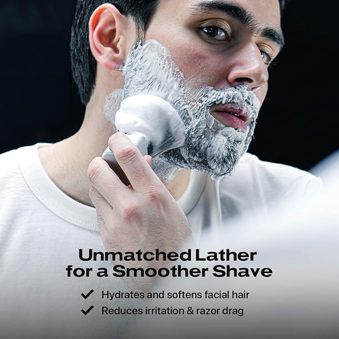 HYPE Vegan Shave Brush – Premium Synthetic Fibers, CNC Machined Aluminum Handle – Whips Up Luxurious Lather for a Smooth, Precise Shave - Silver