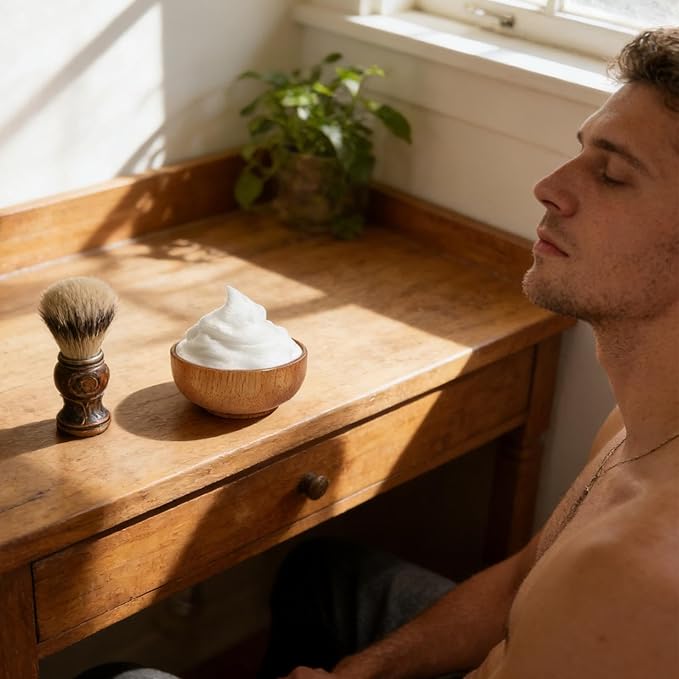 Shaving Bowl | Shaving Soap Bowl | Wooden Lather Bowls with Lid | Men Foaming Bowls Face Cleaning Tools | Shave Cream Container with Lid Fits Wet Shav-ing