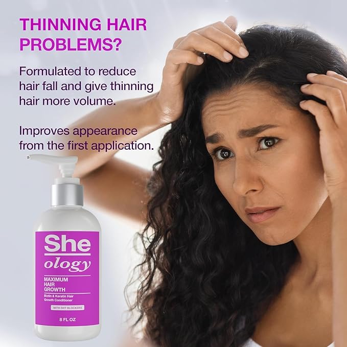 Sheology Maximum Growth & Thickening Conditioner for Women - Natural DHT Blockers with Biotin, Keratin and Saw Palmetto - Reduce Hair Loss - For Growth and Thickening - Made in USA