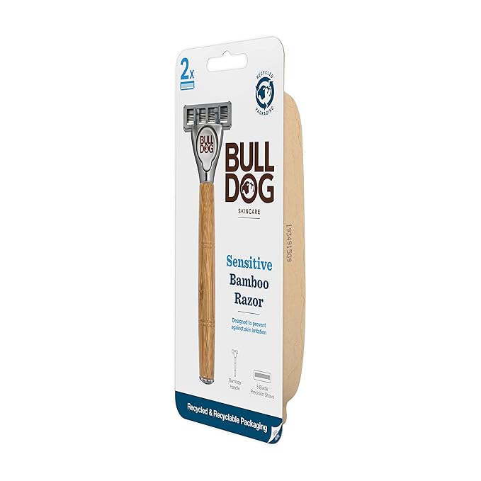 Bulldog Skincare - Sensitive Bamboo Razor Smooth Glide Razor Handle + 2 Blade Refills
