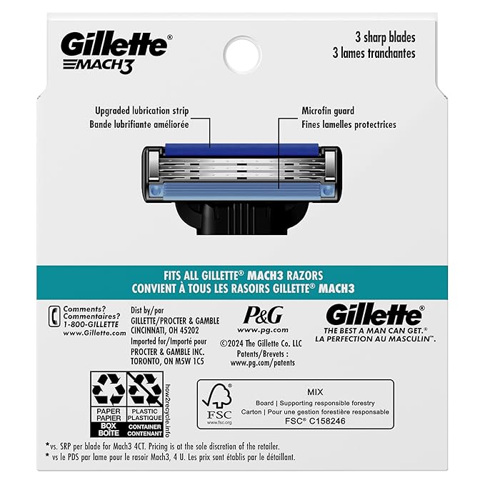 Gillette Mach3 Razor Refills for Men, 10 Razor Blade Refills