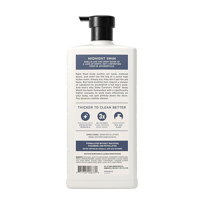 Duke Cannon THICK Body Wash for Men, Midnight Swim, 30 oz
