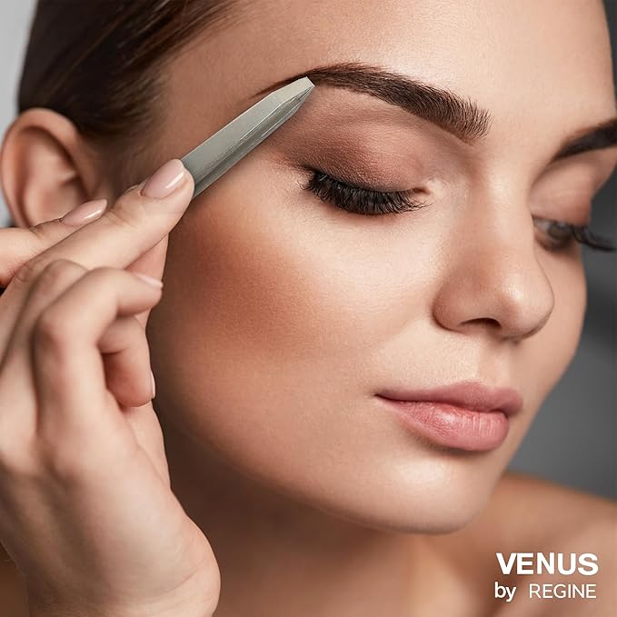 Venus by Regine Slant Tweezers - Handmade Precision Tool for Women & Men, 25-Degree Angle for Shaping Eyebrows & Grooming Facial Contours, Suitable for Eyebrow & Facial Hair Removal (Stainless Steel)