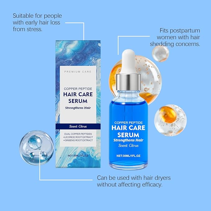 30ml Copper Peptide Hair Serum for Thinning Hair – Biotin & Ginseng Root Extract to Support Scalp Health and Boost Volume