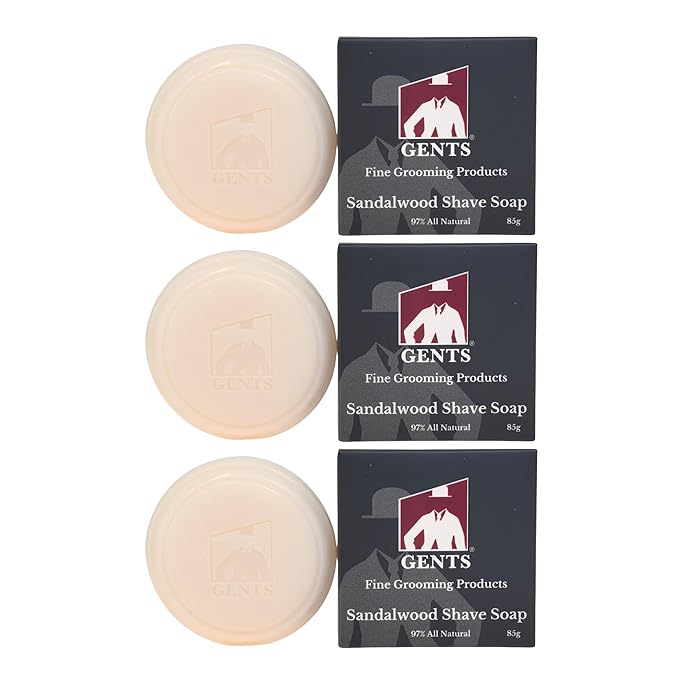 GENTS 97% All Natural Shave Soap - Creates a Rich Lather Foam for Wet Shaving Experience (3 Pack Sandalwood) Birthday Gift