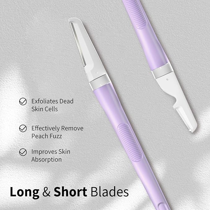 Dermaplane Razor for Women Face, Precision Face Razors for Women, Dermaplaning Tool, Gentle Exfoliation, Perfectly Shape Brows, Reusable Metal Handle with 8 Microblades, Purple