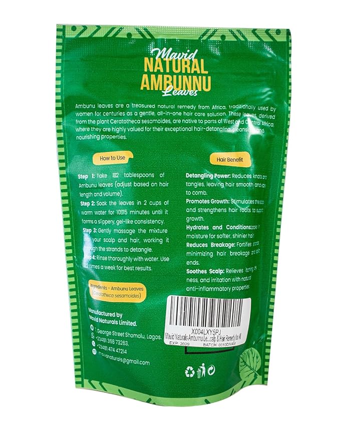Mavid Natural Ambunu Leaves 50g Pack | African Herbal Treatment for Hair Care & Growth | Pure Conditioner and Shampoo | Soften & Detangles | Traditional Scalp Repair
