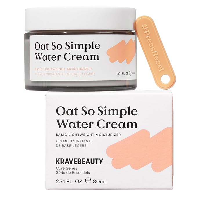 KraveBeauty Oat So Simple Water Cream Moisturizer, Calming, Lightweight Hydrating Gel Face Cream for Sensitive Skin with Oat Extract & Squalane, Fragrance Free, 80 mL