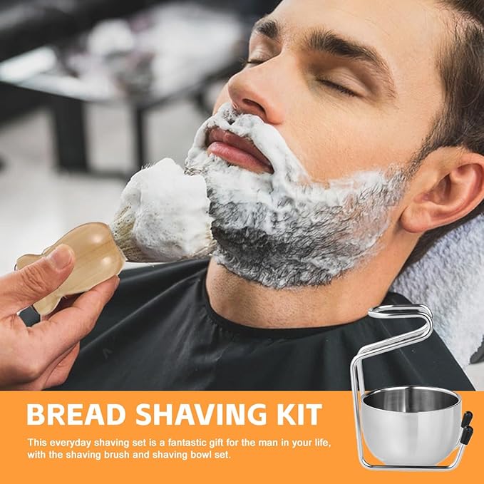 2 in 1 Shave Cup with Stand Holder Set Stainless Steel Shaving Bowl with Shaving Stand Brush Holder Set Razor Brush Bowl Grooming Tool for Men Beard Care and Cleaning