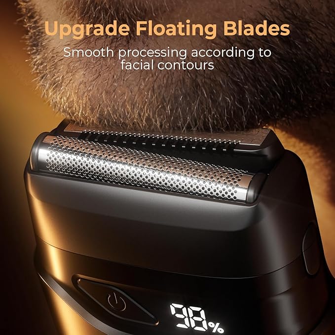 Electric Foil Shavers for Men: Mini Electric Razor for Face - IPX7 Waterproof Cordless Razor with LED Display & Fast Charge - Micro-Comb Technology & Precision Blades