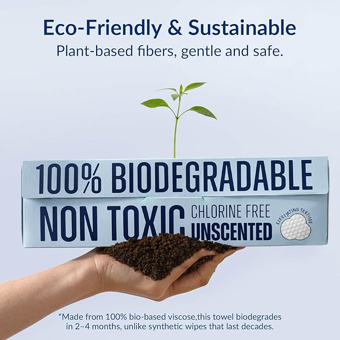 Clean XL Disposable Face Towels 11.8"×7.8", 100% Biobased Biodegradable Viscose, Ultra Soft & Hygienic Facial Towelettes for Makeup Removal and Skincare, Safe for All Skin Types, 120 Count, 2 Packs