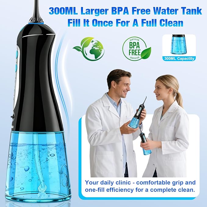 Water Dental Flosser Pick for Teeth: Cleaning and Flossing with 3 Mode from 30-100 Psi, Ipx7 Waterproof Portable Rechargeable Cordless Oral Irrigator for Adults Braces and Dental Care Home Travel