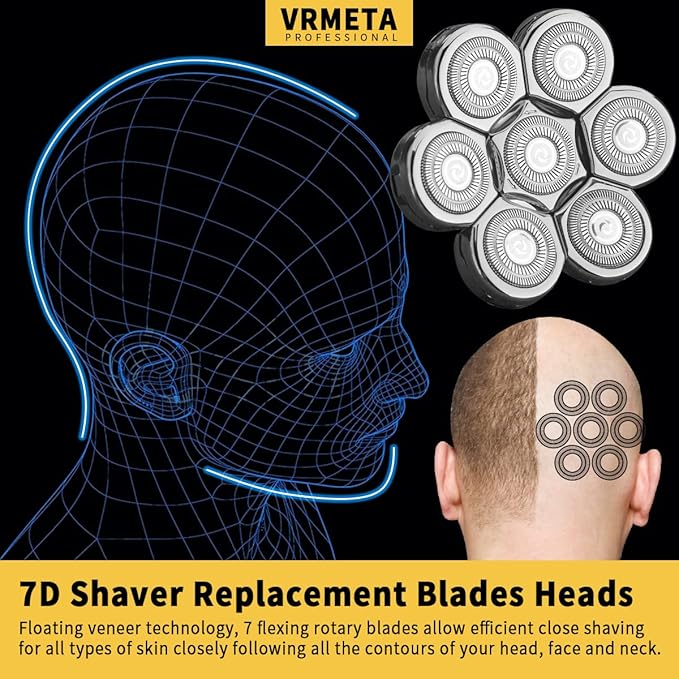 Electric Shaver Replacement Heads - Sharp Stainless Steel Blades for Rotary Shaver (7 Heads, Silver)