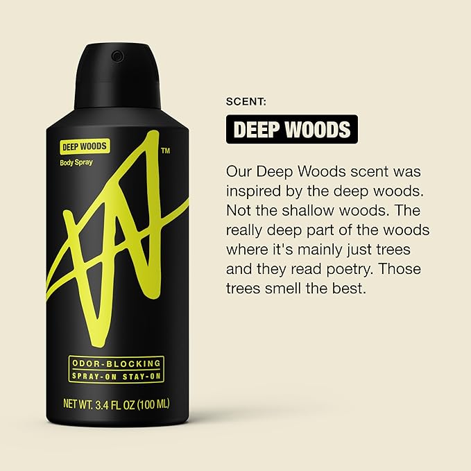 Jake Paul Deep Woods Body Spray for Men By W, Odor Blocking Body Deodorant, Long Lasting Protection, 3.4 fl oz (Pack of 2)