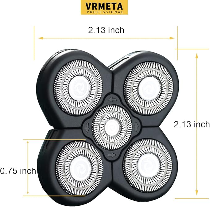 Men's Electric Shaver Replacement Heads 5D Sharp Stainless Steel Floating Shaver Blades (5 Heads, Black)