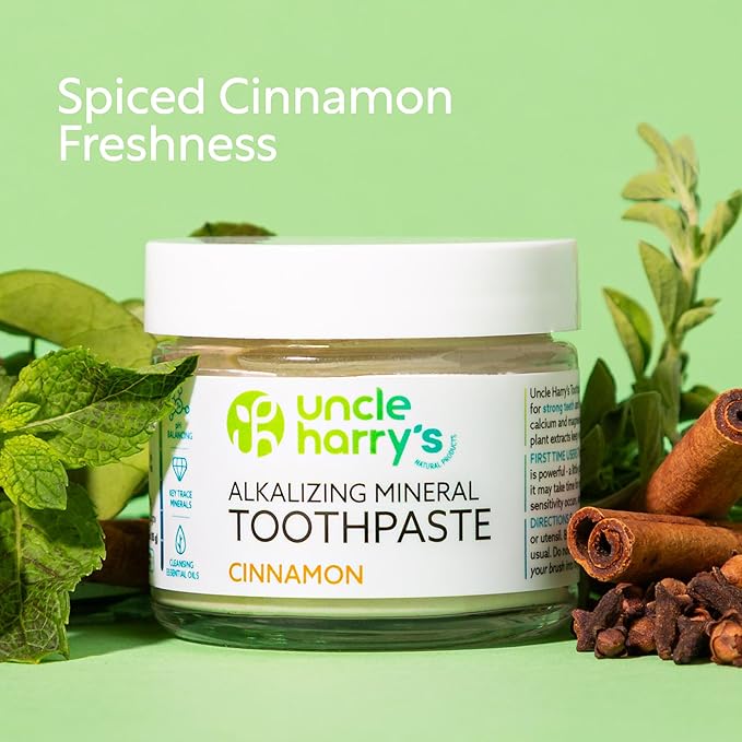 Uncle Harry's Pack of 2 Cinnamon Remineralizing Toothpaste | Natural Whitening Tooth Paste Freshens Breath & Promotes Enamel | Vegan Fluoride Free Toothpaste (2 Pack of 3oz Jars)