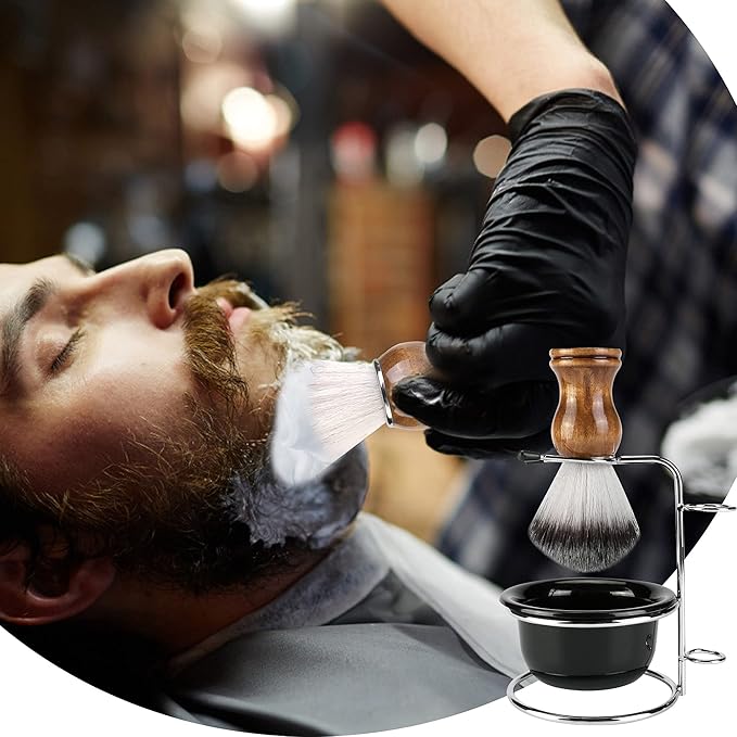 Aethland Mens Shaving Brush Kit, Soft Hair Shaving Brush, Stainless Steel Shave Brush Holder & Acrylic Soap Bowl Mug for Men Barber Shave Kit