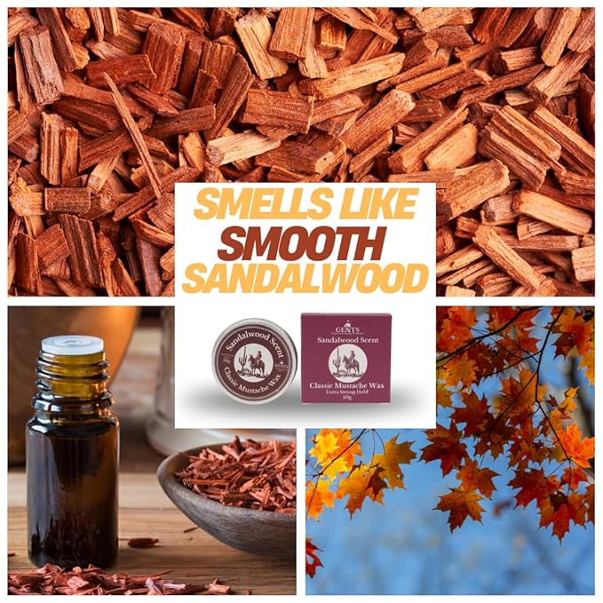 G.B.S Gents Sandalwood Scented Mustache Wax – Strong Hold & Natural Finish – Tame, Shape, and Style Your Mustache with a Rich Woodsy Scent
