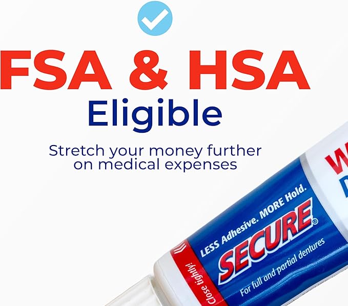 Secure Denture Adhesive Cream for Uppers, Lowers & Partials – Waterproof Seal & Zinc Free – Food Grade Ingredients - Less Adhesive, More Hold - Tube Lasts Up to 8 Weeks - 1.4 oz