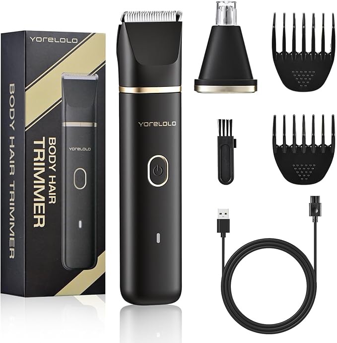 Manscape Body Hair Trimmer for Men, 2-in-1 Pubic Shaver with Ceramic Blade, Replaceable Heads Ball Razors with USB Fast Charging, 90 Minutes Shaving, Ideal Valentine or Birthday Gift