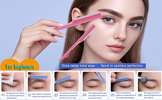 Facial Razors Kit for Women & Men - 3 Eyebrow Razors + 2 Manual Nose Hair Trimmer with Ear Spoon - Trimmer for Men, Nose Hair Remover - Travel Grooming Set for Sensitive Skin