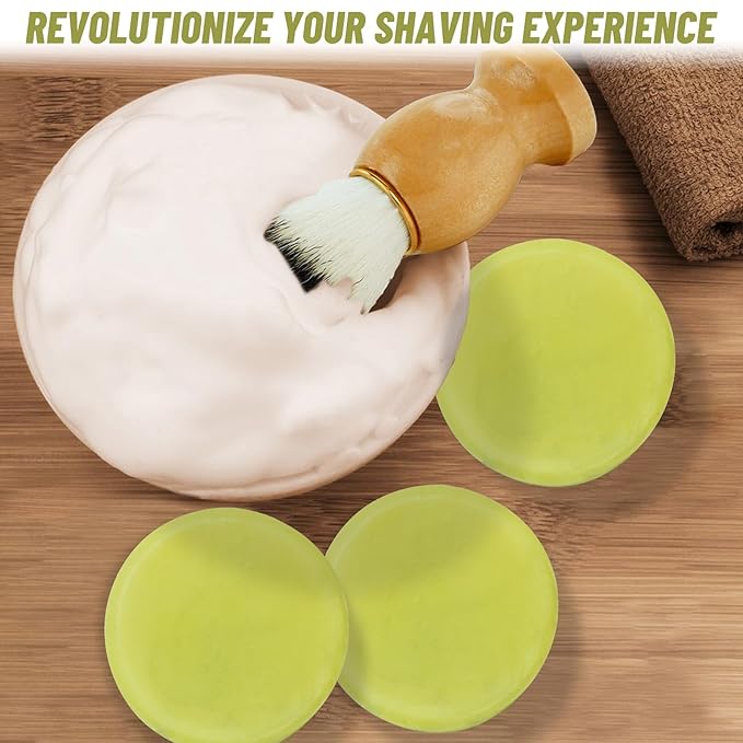 3Pack Shaving Soap for Men, Shaving Soaps Puck for Sensitive Skin, Unscented Shave Soap Bar, Rich Lasting Lather, Light Natural Scent