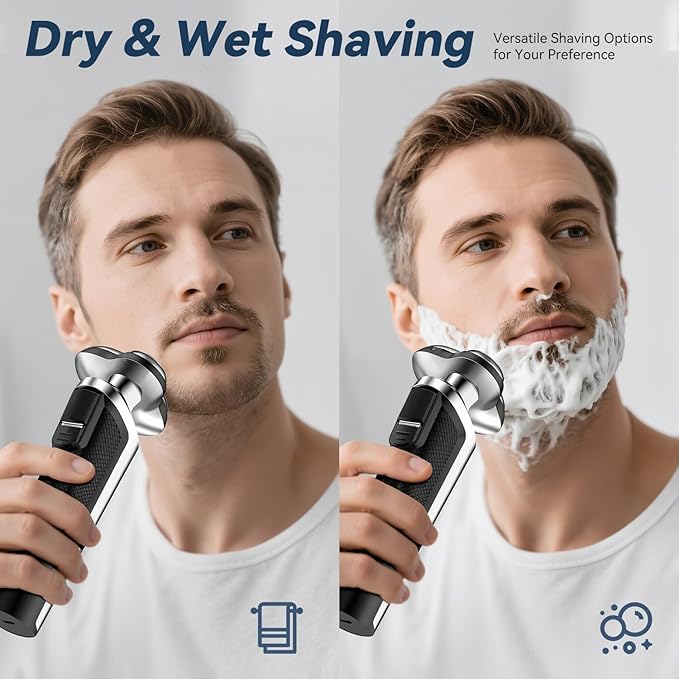 Electric Razor for Men, 2025 Upgraded Electric Shavers for Men, USB-C Rechargeable, Wet & Dry Shaver with Pop-up Trimmer and Travel Case (Black)