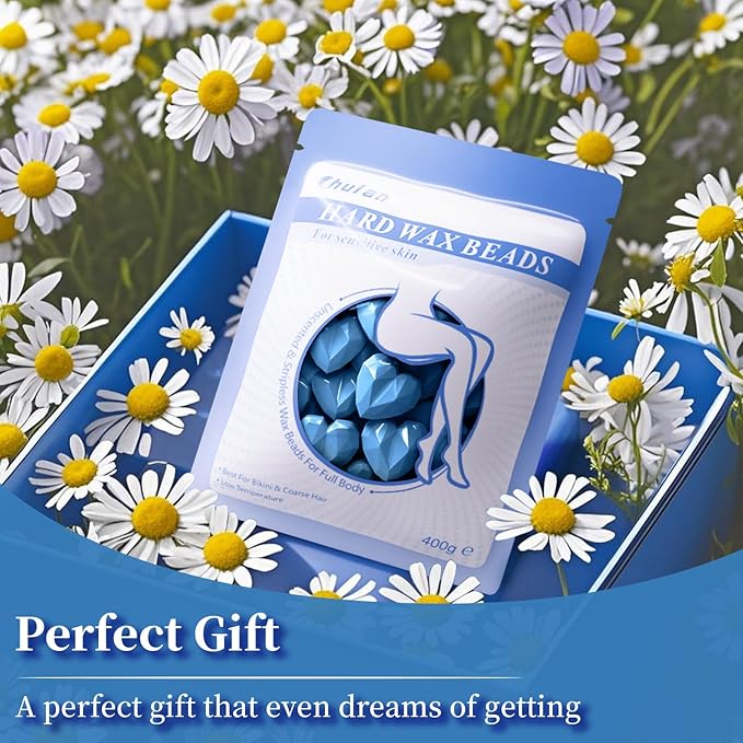 Chulan Heart Hard Wax Beads for Sensitive Skin, 400g Hypoallergenic Unscented Waxing Bead for Coarse Hair Removal, Blue Wax Beans Pearl for Body, Brazilian, Bikini, Legs, Armpits Women Home Salon