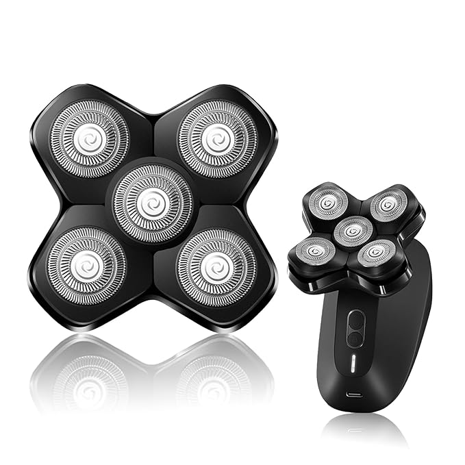 Universal Magnetic 5 Blades Compatibility for MANSCAPED Replacement Blade Pad - Five Stainless Steel Rotary Pivoting Blades for Smooth Shave, Magnetic Attachment for Men's Head Shaver(1-Pack)