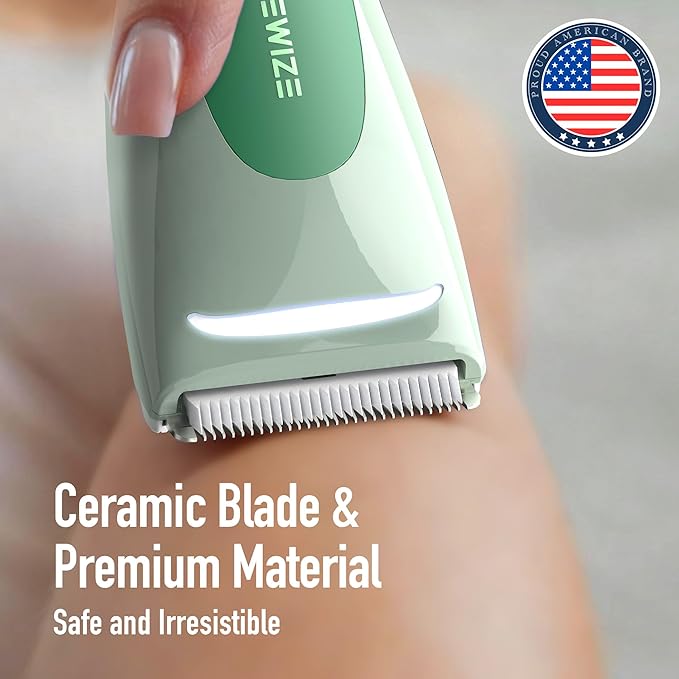 Bikini Trimmer for Women, Electric Shaver for Women | LED Light, IPX7 Waterproof, USB-C Rechargeable, Ceramic Blade | Electric Razors for Women, Pubic Hair Trimmer Women (Jade Glow)