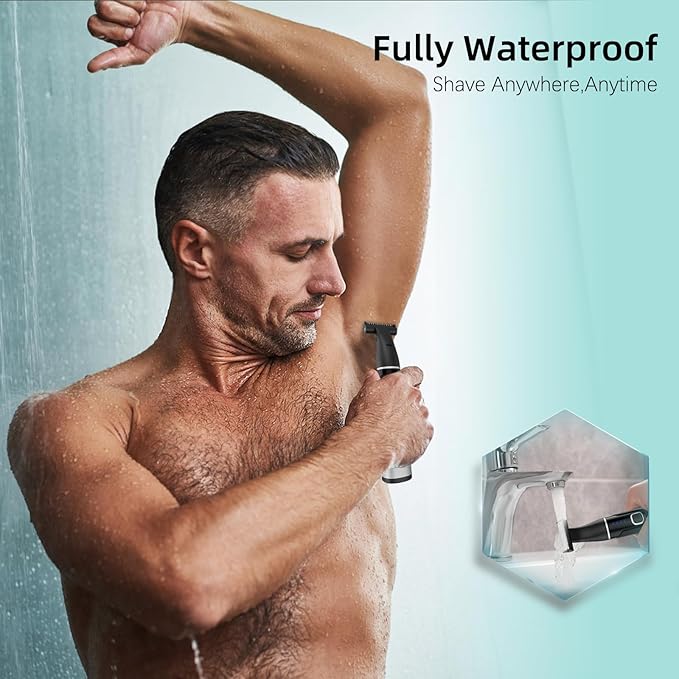 RUIM 3-in-1 Men's Body Groomer - Waterproof Electric Shaver for Groin, Chest, Back & Body Hair, with Nose & Eyebrow Trimmer Attachments for Painless Wet/Dry Use