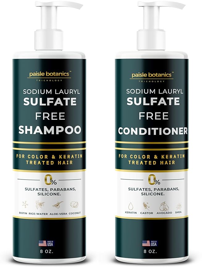 Sodium Lauryl Sulfate Free Shampoo and Conditioner Set For Color Treated Hair ALL NATURAL Women & Men Shampoo and Conditioner SLS Paraben and Sulfate Free for Daily Routine