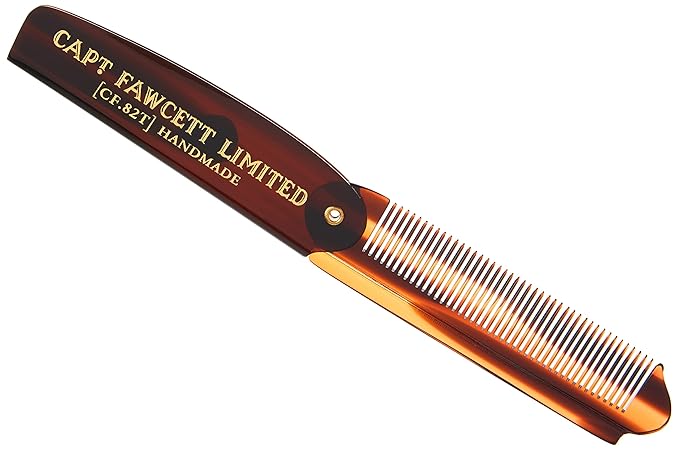 Captain Fawcett Folding Pocket Beard Comb | Hand Crafted | Fine Toothed Hair Comb | 82T | 193mm |