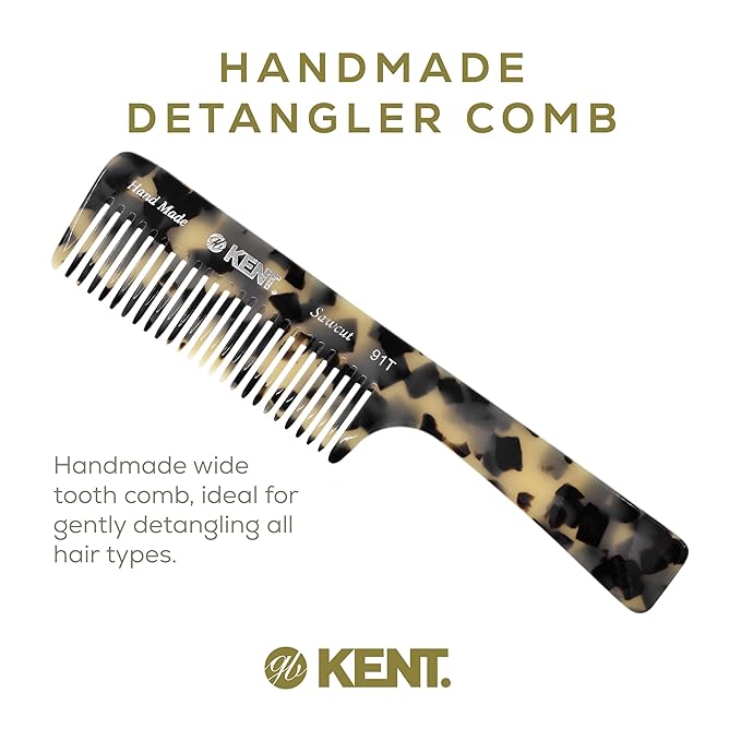 Kent 91TW Detangler Combs for Women Wide Tooth Hair Comb for Curly and Wavy Hair, Wide Tooth Combs and Wet Hair Comb, Large Handle Wide Tooth Shower Comb for Hair for Effective Detangling Kent Comb