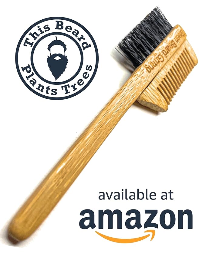 2-in-1 Pocket Sapling Mustache Brush & Comb (2-Pack) from Green Beard Grmng - Boar Bristle & Bamboo