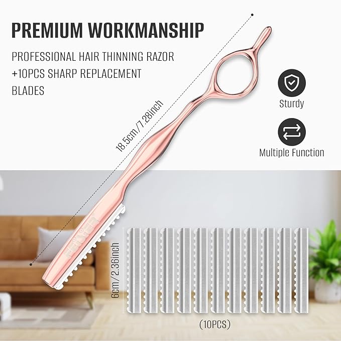 Hair Razors for Cutting Hair, Professional Styling Texturizing Razor, Stainless Steel Thinning Razor Kit with 10 Replacement Blades, Premium Texture Cutting Razor for Salon and Home