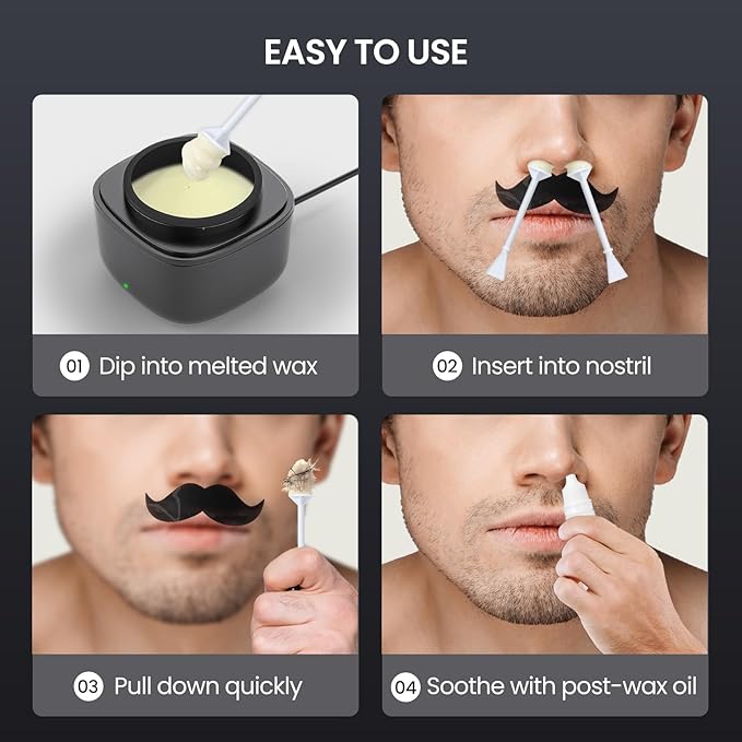 Nose Wax Kit Men, Nose Hair Waxing Kit with 158°F Smart Temp Control, 40 Sticks, 100g Wax, Painless Nose Hair Removal with USB-C Fast Heating, Upgraded Capacity, Multi-Accessories